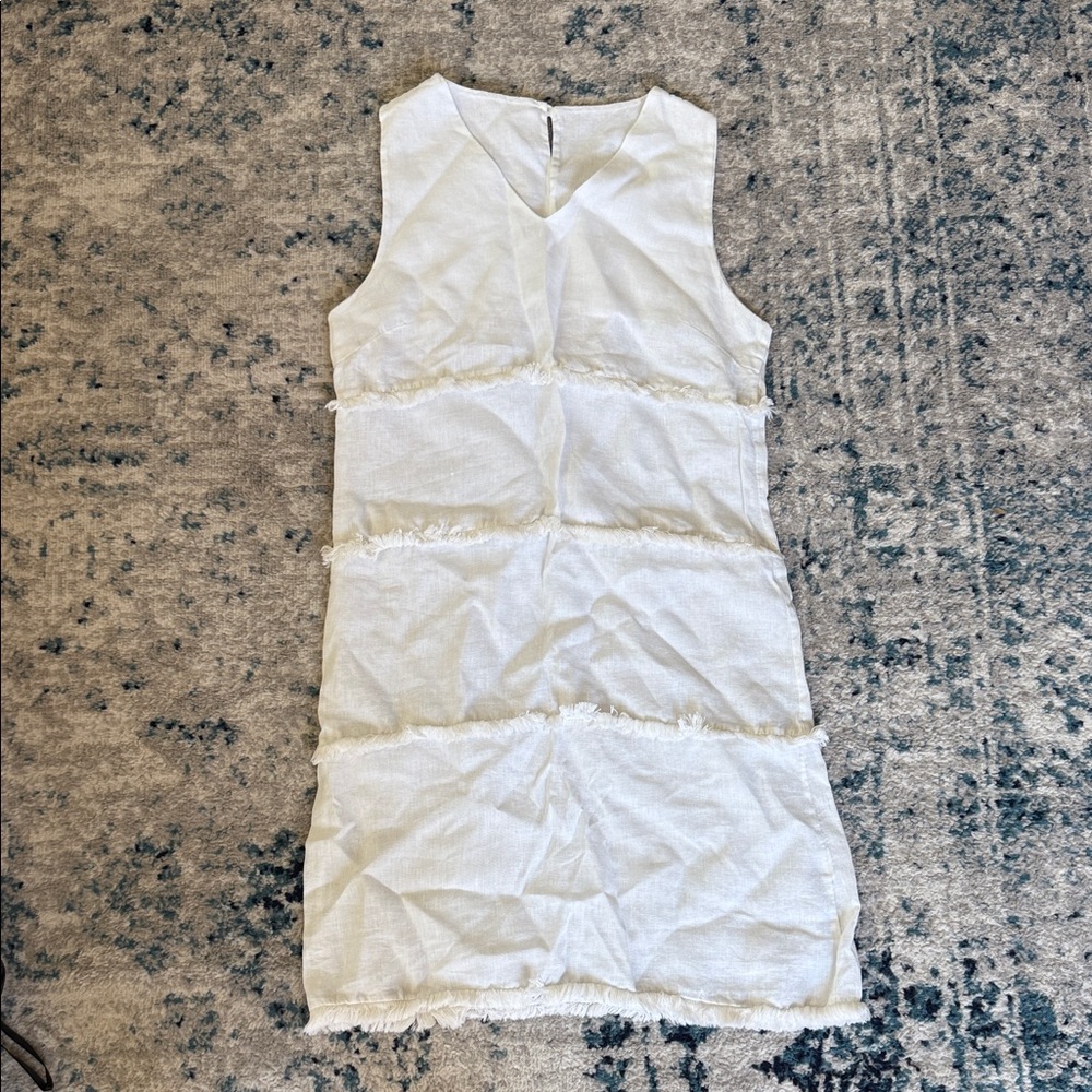 Sleeveless Linen Dress with Frayed Tier Details